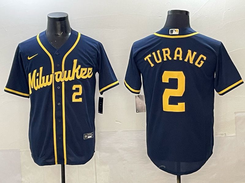 Men Milwaukee Brewers #2 Turang Drak Blue Nike MLB 2025 Jersey 05->milwaukee brewers->MLB Jersey